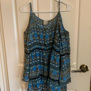 Paper Crane Blue and Brown Patterned Top